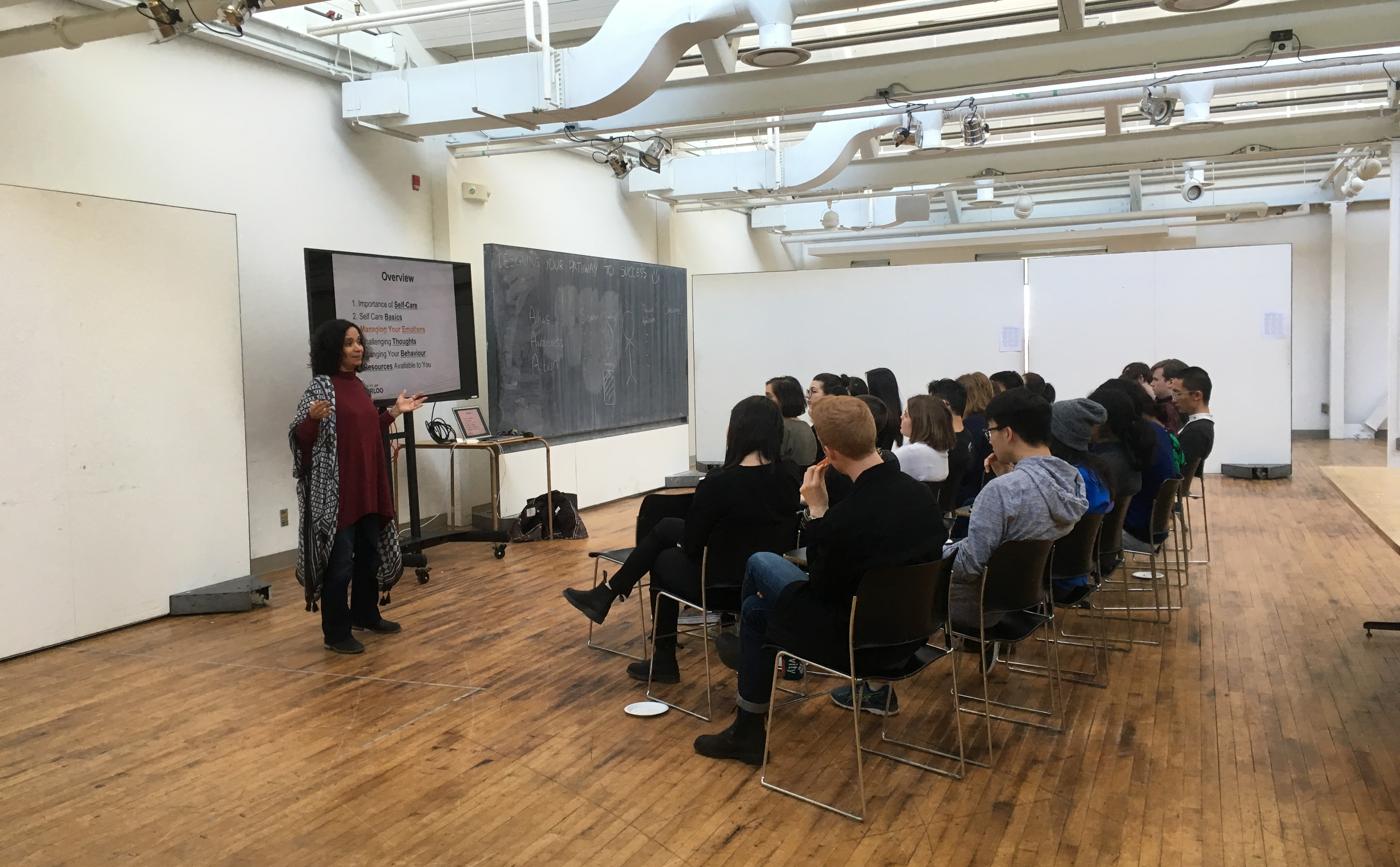 Fiona Dhanapala, a University of Waterloo counsellor, gives a talk about finding and restoring balance in our busy schedules.